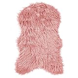 Pure Label Schaffell- Lammfell- Kunstfell Teppich für Wohn und Schlafzimmer. Als Deko Faux Fell auf dem Sofa/Stuhl oder als Bett-Vorleger (Rosa/Altrosa - 55 x 90 cm)