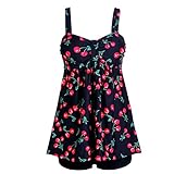 LA ORCHID Laorchid Damen zweiteilig Badeanzug Push up Bademoden große größen bauchweg Tankini Badeanzug high Waist Tankini Kirsche 4XL