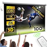 Jago® Motorleinwand mit Fernbedienung - Großenwahl, 1:1, 4:3, 16:9, HDTV, 8K, 4K Formate, Verstärkung 1,0, Weiß - höhenverstellbar, faltbar, elektrische Leinwand, Projektionsleinwand (203 x 152cm)