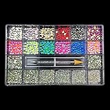 RG-FA Nagel-Strassstein-Set, verschiedene Formen, Kristall, AB-Strasssteine und Edelsteine für Nägel, gemischte Formen, flache Rückseite, Nageljuwelen, 21 Gitter Pfirsich-Herz-Komb