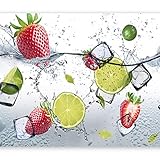 murando Fototapete Küche 350x256 cm Vlies Tapeten Wandtapete XXL Moderne Wanddeko Design Wand Dekoration Wohnzimmer Schlafzimmer Büro Flur Obst Limone Erdbeere grün weiß rot Wasser Eis 10110908-2