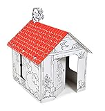 ANNAHOUSE kreativ Umrissenes weißes Kartonhaus „ SPIELHAUS Landschaft“ mit Nutztieren und rotem Dach zum Malen mit Bleistiften, Buntstiften, Gouachefarben, Fingerfarben, Heimwerken, Groß, 3+ J