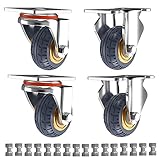 JUNZ 4 Stück Schwerlast-Lenkrollen,Bockrollen,Schwenkrollen mit Bremse,Rollen für den industriellen Transport,3/4/5 Zoll (75/100/125 mm)