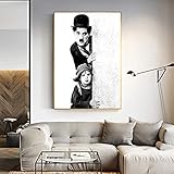 XQWZM Wandkunst Retro-Stil Filmplakate Drucke, Schwarz Und Weiß Charlie Chaplin Kunst Leinwand Malerei, Für Wohnzimmer Wohnkultur 50 * 70 cm Kein R