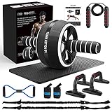 AILUKI Bauchroller, Bauchtrainer ab Roller, Bauchmuskeltrainer ab Wheel Set, mit Fitnessband, Springseil,Hochschieben Griffe,Abbildung 8 Fitnessbänder,Bauchmuskeltraining,Für Männer und F