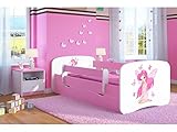 Bjird Kinderbett Jugendbett 70x140 80x160 80x180 Rosa mit Rausfallschutz Schublade und Lattenrost Kinderbetten für Mädchen - Fee mit Schmetterlingen 140