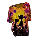 T-Shirt Damen Katze Kurze Ärmel Rundhals Top Lässige Lose Kurzarm Tunika Bluse Shirt Oberteil Kleidung