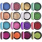 Lullaxy 16 GläSer Chrom Nagel Pulver Metallisch Nagel Kunst Puder Spiegel Effekt ManiküRe Pigment mit 16 StüCke Lidschatten Stick