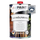 myPAINT® biologisches Leinölfirnis (1 Liter, seidenglänzend) schützendes Holz ÖL für Innen und Außen - pflegendes Holzöl aussen - Made in Germany