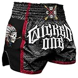 Wicked One Muay Thai Shorts Indian Skull Schwarz - Thaiboxen Thaibox Hose für Herren (XL)