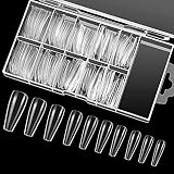 120 Stücke Acryl Falsche Nagel, Lange Sargform Natürliche Nagel Tips Künstlich Nagelspitzen Fake Nails mit Klar Box, 10 Größ