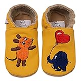HOBEA-Germany Krabbelschuhe Unisex, Die Maus, Lederschuhe (Maus mit Elefant Herz gelb, 22/23)