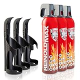 XENOTEC Premium Feuerlöschspray – 3 x 750ml – 3 Wandhalter - Stopfire – Autofeuerlöscher – REINOLDMAX – inklusive Wandhalterung schwarz – wiederverwendbar…