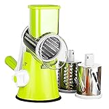GLRGBHT Multifunktionales 3 in 1 Gemüseschneide-Artefakt-Handbuch Tischtrommel Käsereibe Rotary Shredder Slicer Grinder für Gurken-Nuss-Kartoffel-Gemüse (Grün)