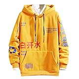 Xmiral Kapuzenpullover Herren Buchstabe Drucken Patchwork Hoodie Langarm Pullover mit Kapuzen Freizeitmode Tunnelzug Kängurutasche Sweatershirt Tops(a Gelb,XXL)