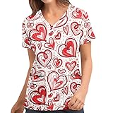 Briskorry Schlupfkasack Damen Bunt Kasack Pflege Valentinstag Bedrucktes V-Neck Top Kurzarm Mit Tasche Motiv Arbeitskleidung Krankenpfleger Workwear Tshirt Berufsbekleidung Ob