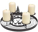 matches21 Metall Adventskranz mit 4 Kerzenhaltern & Wald Hirsche Adventsgesteck zum Ausschmücken - schwarz Ø 30x13