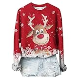 TTWOMEN Damen Langarm Rollkragen Pullover Tops Weihnachten Niedlich Gedruckt Lässig Rundhalsausschnitt Loses T-Shirt Sw