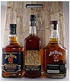 3 Flaschen Jim Beam Bourbon Whiskey : Devil`s Cut, Double Oak und Single Barrel im Geschenkk