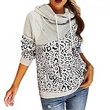GFGHH Classics Damen Kapuzenpullover High Neck Hoody Pullover, Hoodie Langarm Sweatshirt Kontrastfarbe Pulli, Leopardenmuster Farbblock Sweater Blusen Lässig Sweatjacke Oberteil Elegant Top