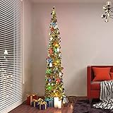Lucoss künstlicher Weihnachtsbaum 1.5M, Xmas Faltbarer Weihnachtsbaum Deko -Pailletten-Lametta-Bleistift Künstlicher Weihnachtsbaum mit Ständer für Zuhause, Wohnung, Weihnachtsdekoration(Gold)