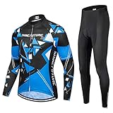 shine future Herren Radtrikot Set Herren Fahrradbekleidung Set Fahrradbekleidung Fahrrad Trikot mit Sitzpolster Atmungsaktiv Schnelltrocknend für Radsport (Langarm-Radtrikot-Set, Large)