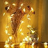 Lichterkette, 50 LED Stern Lichtervorhang Batteriebetrieben, 5M Wasserdicht Dekorative Beleuchtung mit 2 Modi Dimmbar Lichterketten für Kinderzimmer Schlafzimmer Party, Warmweiß