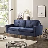 3-Sitzer Sofa, Couch für Wohnzimmer， gemütlich morderne Couch mit dezenten Designelementen, Federkern und Loser Rücken (Dunkel Blau)