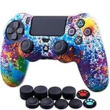 YoRHa Water Transfer Printing (Spritzende Farbe) Silikon Hülle Skin Case für PS4/Slim/Pro Dualshock 4 Controller x 1 mit Aufsätze x 10