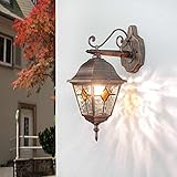 Elegante Wandlampe Außen Kupfer Antik Buntglas Element E27 H:32cm Wegbeleuchtung Garten Haus Balk