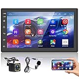 Podofo Autoradio Bluetooth Autoradio mit Navi Android Freisprecheinrichtung Doppel Din mit Bildschirm RüCkfahrkamera Car Radio 7 Zoll 1080p Touchscreen GPS/FM/Bluetooth/USB/WiF