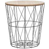 SPRINGOS Korbtisch Drahtkorb mit Deckel Beistelltisch Couchtisch Ausmaß: 35x30 cm (HxB) rund industriell (Schwarz-Natural, 35x30x30 cm)