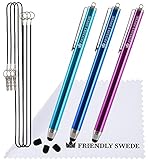 The Friendly Swede 3 Stück Touchscreen-Eingabestift Stylus mit dünner Spitze 3x Ersatzspitzen 2x Anhängern und 1x Reinigung