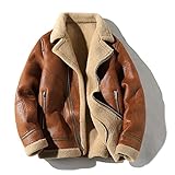 YQA Herren Winter Khaki Jacken,Herren Jahrgang Bomber Lederjacke,Herren Warme Herbst Winter Übergangsjacke mit Vielen Taschen,Fleece Gefüttert Army Jacke,XXL