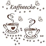 WandSticker4U®- 2 KAFFEE TASSEN + 4 Schmetterlinge in Braun I selbstklebend Wandtattoo Spruch Kaffeeecke Wandaufkleber Coffee Becher Bohnen Herz I Wand Deko für Küche Fliesen Esszimmer Café