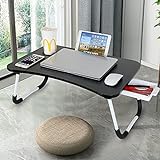 CHARMDI Laptop-Schreibtisch, tragbarer Laptop-Betablett, Schoßpult, Couch-Tisch, Bett-Schreibtisch, Laptop-Schreibtisch mit Seiten-Schublade für Bett/Sofa, schw