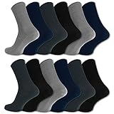 12 Paar Socken ohne Gummidruck 100% Baumwolle Damen & Herren Diabetiker Socken (Schwarz/Blau/Grau 39-42)