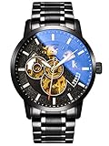 Alienwork Automatikuhr Armbanduhr Herren Damen schwarz Edelstahl Metallarmband Sk