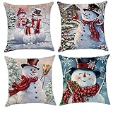 Nicetruc Weihnachten Dekokissen Abdeckungs-Kissen Schneemann Pillowcase 18 X 18 Zoll Benutzerdefinierte Reißverschluss Platz 4p