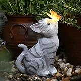 ALLOMN Garten Statue, Outdoor Sonnendekoration Wege Rasen Yard Landschaftlichter Gartenverzierung Nette Tierkatze Figürchen mit Schmetterlingsgeschenk für Kinder F
