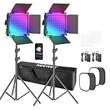 Neewer 2 Pack 530 PRO RGB LED-Videolicht mit APP Steuerung Softbox Kit, 360°Vollfarbe, 45W Videobeleuchtung CRI 97+ für Spiele, Streaming, Zoom, YouTube, Webex, Rundfunk, Webkonferenz, Fotog