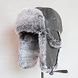 Russische Mütze, Unisex Winterkappe mit Ohrenklappen, Udssr Mütze Pelzmütze, PilotenmüTze Herren Hält Warm Beim Skifahren, Schlittschuhlaufen und Anderen Outdoor-Aktivitäten Erhältlich,C,above 60