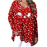 Weihnachtspullover Damen Kariertes Hemd Blusen Oberteile Casual Sweatshirt Elegant Langarmshirt Pullover Sexy V-Ausschnitt Bluse Shirt Rentier Druck Jumper Laufshirt für Winter W