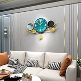 Große Wanduhren für Wohnzimmer Dekor, Kristall Runde Metall Wanduhr Leise, Nicht tickend, Pendel Wanduhr für Schlafzimmer Küche Büro Zuhause Dek