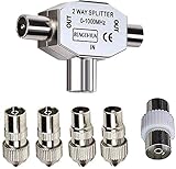 RUNCCI-YUN Antennen Verteiler Splitter - 0-1000 MHz - 2X Koax Stecker für DVB-T/BK - T-Adapter Verteiler für analoges und digitales Kab