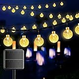 Solar-Lichterkette, 18 m, 100 LEDs, Solar-Gartenleuchten mit 8 Modi, IP65, wetterfest, Kristallkugel für den Innen- und Außenbereich, Lichterkette für Garten, Terrasse, Party, Festival (warmweiß)