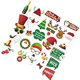 NOLITOY 34 Stücke Weihnachten Foto Requisiten Fotokabine Requisiten Kit DIY Fotokabine Stütze Pose Zeichen Kits Frohe Weihnachten Foto Requisiten Kit Für Party Dek