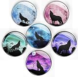 Merchandise for Fans Wolf Wölfe Grauwolf europäischer Wolf - 6 große Kühlschrankmagnete Ø 5 cm [ 06 ]