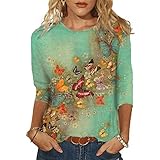 MRULIC Pullover Damen Drucken Langarm Rundhals Shirts Bluse Tops LäSsiges Loses T-Shirt Basic Langarmshirt FrüHling Oberteile(Grün,L)