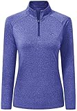 AjezMax Damen Outdoor Langarm T-Shirt Sport Laufshirt Atmungsaktives Stehkragen Trainings Jackets Fleece Poloshirt Weiches Freizeit Shirt mit 1/4 Reißverschluss Himmelblau Größe M